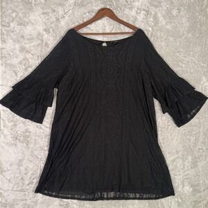 AS U WISH Black Dress Women's 2X Lace Overlay Bell Sleeve Knee Length